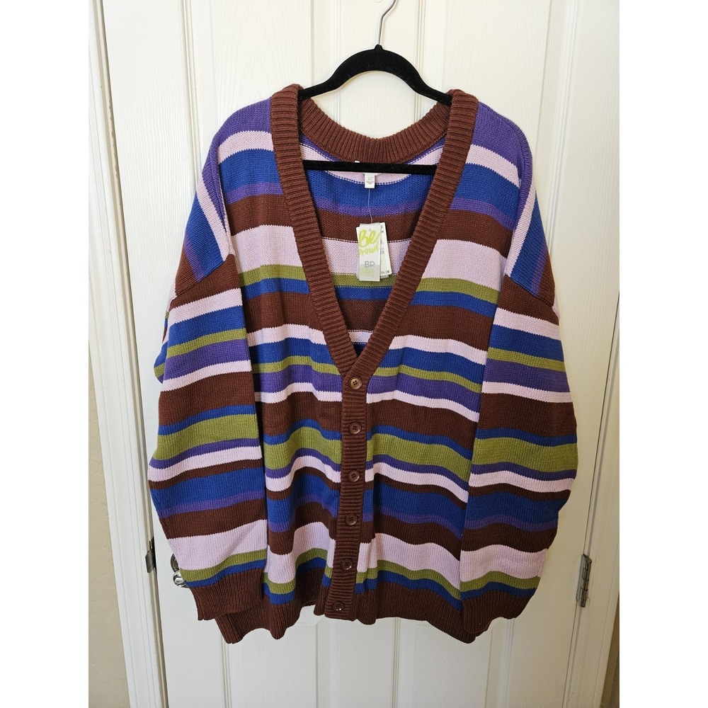 BP. Nordstrom Multicolor Knit Striped Button-Down Long Sleeve V-Neck Sweater 4X